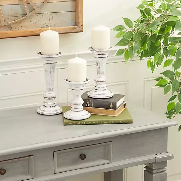 White Brushstroke 3-pc. Pillar Candle Holder Set