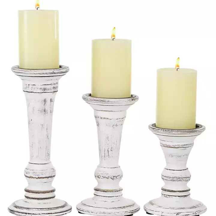 White Brushstroke 3-pc. Pillar Candle Holder Set