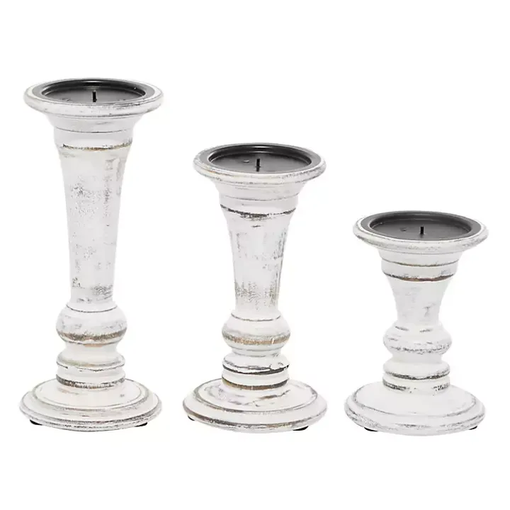 White Brushstroke 3-pc. Pillar Candle Holder Set