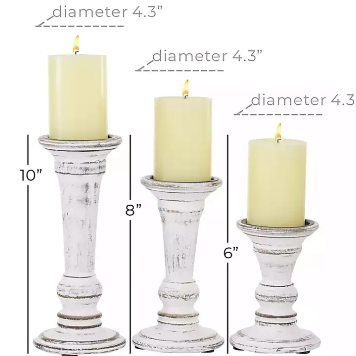 White Brushstroke 3-pc. Pillar Candle Holder Set