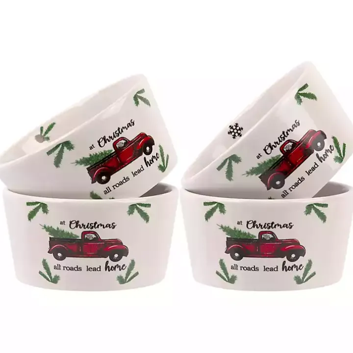 White Ceramic Christmas Ramekins, Set of 4