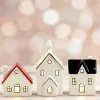 White Ceramic House & Church 3-pc. Figurine Set