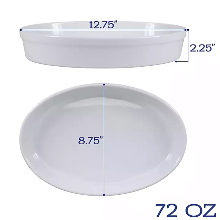 White Ceramic Oval Bakers, Set of 2