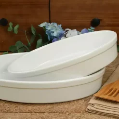 White Ceramic Oval Bakers, Set of 2