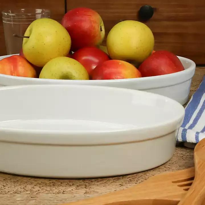 White Ceramic Oval Bakers, Set of 2