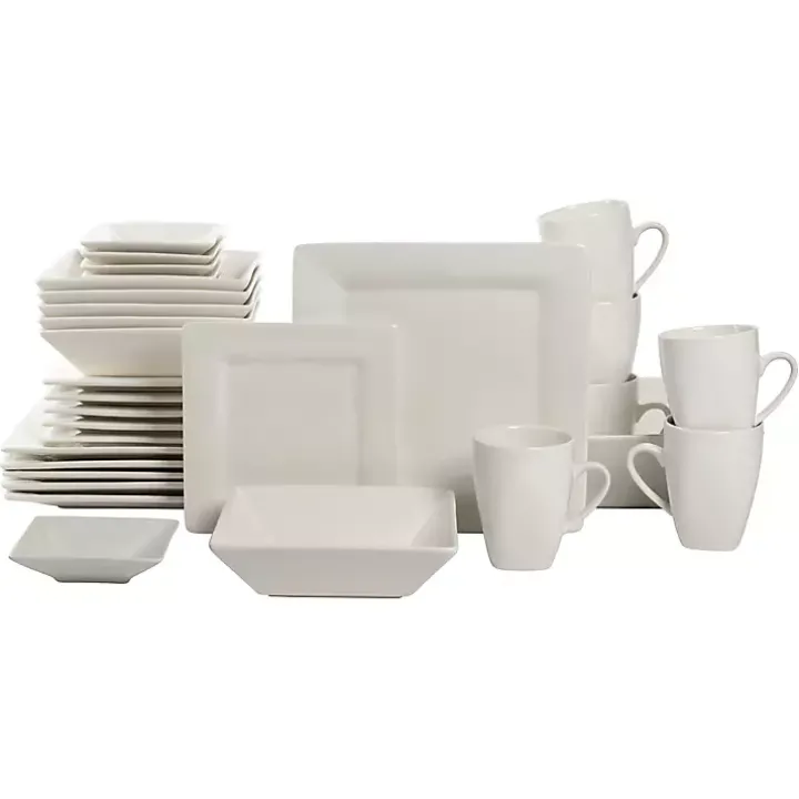 White Ceramic Square 40-pc. Dinnerware Set