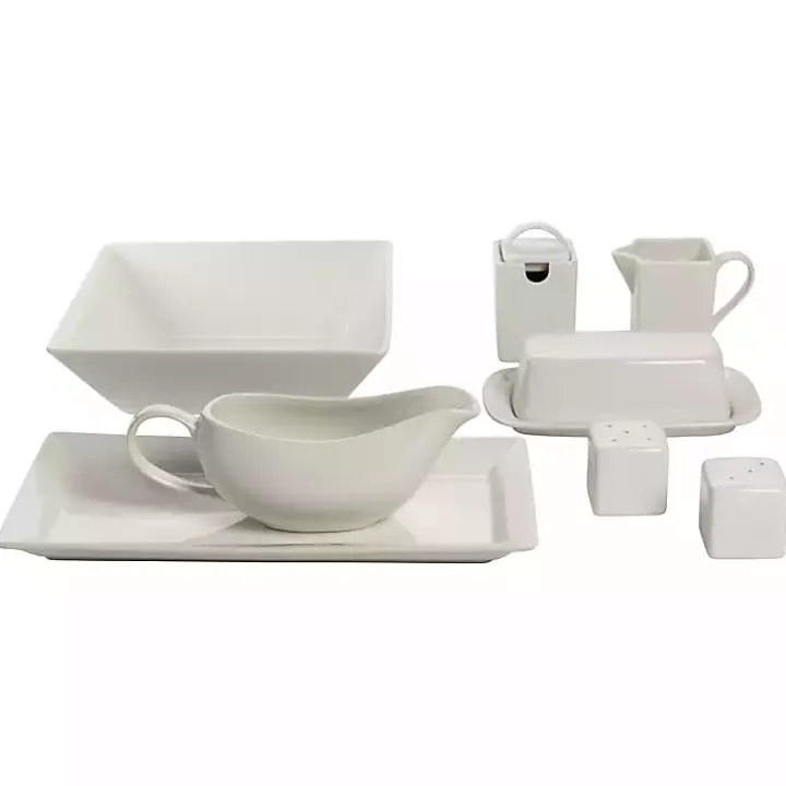 White Ceramic Square 40-pc. Dinnerware Set