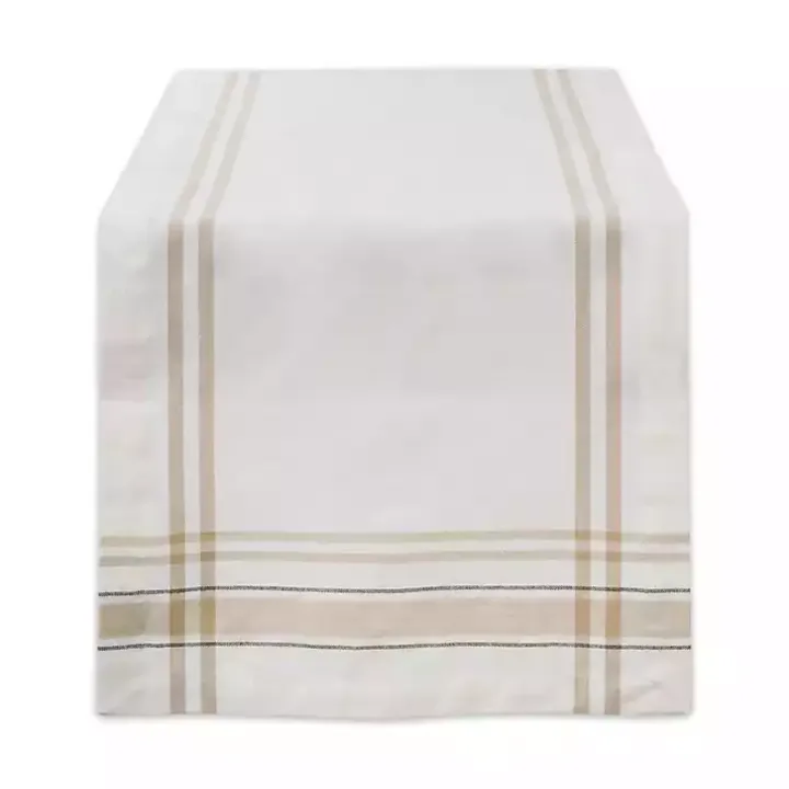 White Chambray French Stripe Table Runner, 72 in.