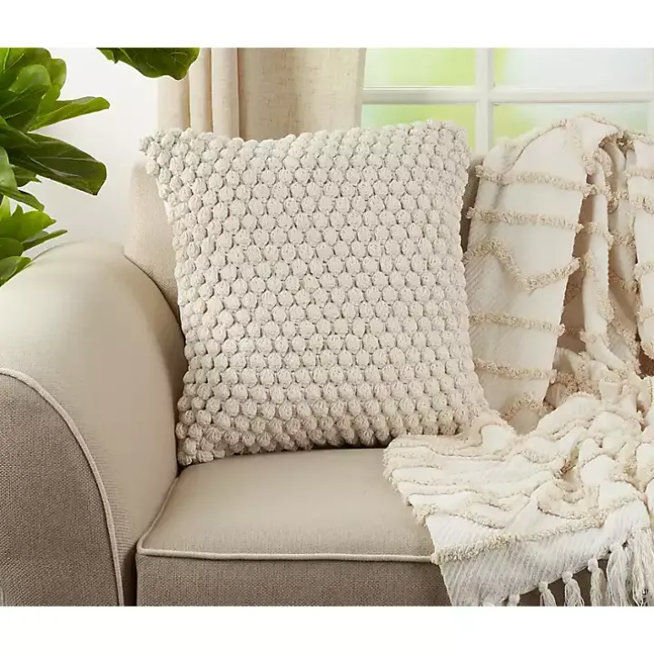 White Crochet Pom Pom Cotton Pillow