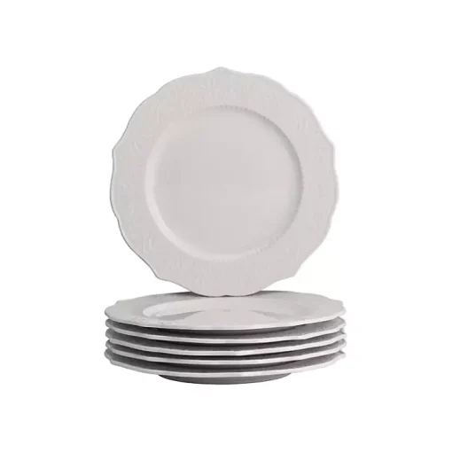 White Dahlia Embossed Side Plates, Set of 6