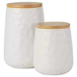 White Dimpled Bamboo Canisters, Set of 2