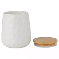 White Dimpled Bamboo Canisters, Set of 2
