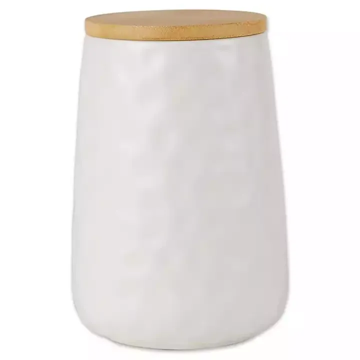 White Dimpled Bamboo Canisters, Set of 2