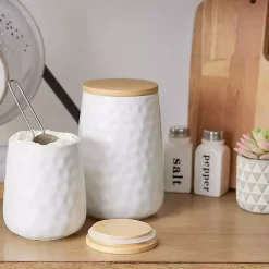 White Dimpled Bamboo Canisters, Set of 2