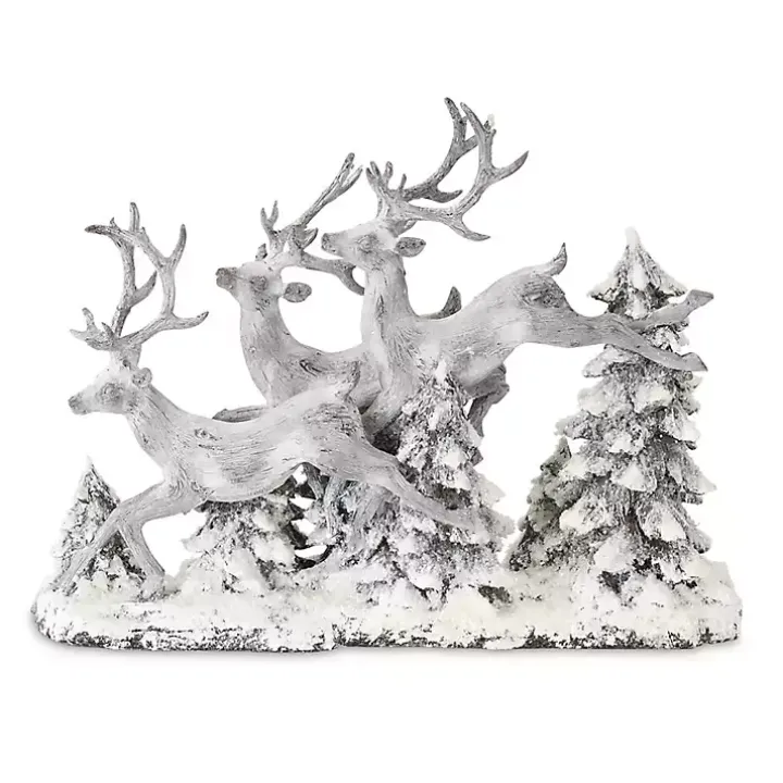 White Distressed Running Reindeer Figurine