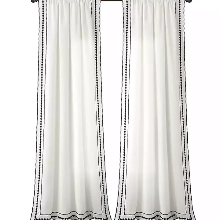 White Embroidered Ric Rac Curtain Panel, 84 in.