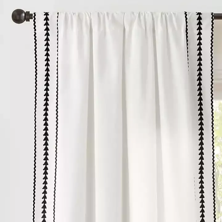 White Embroidered Ric Rac Curtain Panel, 84 in.
