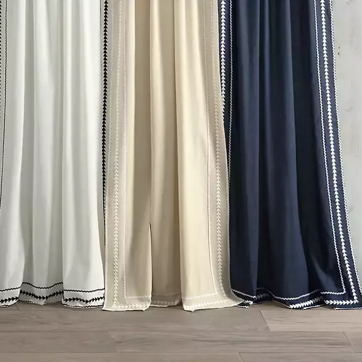 White Embroidered Ric Rac Curtain Panel, 84 in.