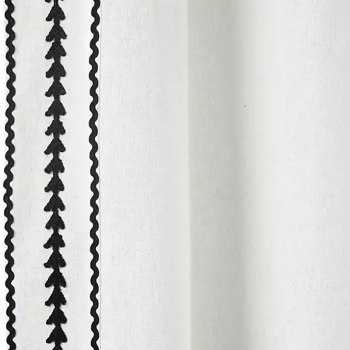 White Embroidered Ric Rac Curtain Panel, 84 in.