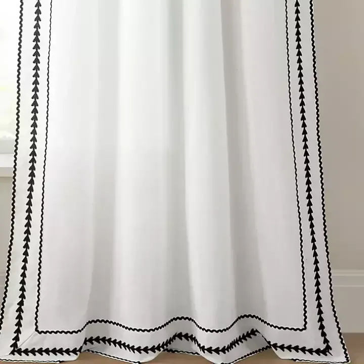 White Embroidered Ric Rac Curtain Panel, 84 in.