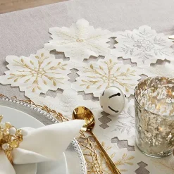 White Embroidered Snowflakes Table Runner