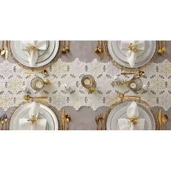 White Embroidered Snowflakes Table Runner