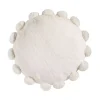 White Faux Fur Round Pom Pom Throw Pillow