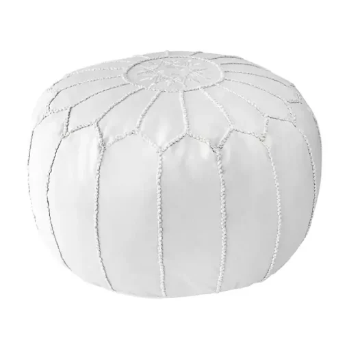 White Faux Leather Pouf
