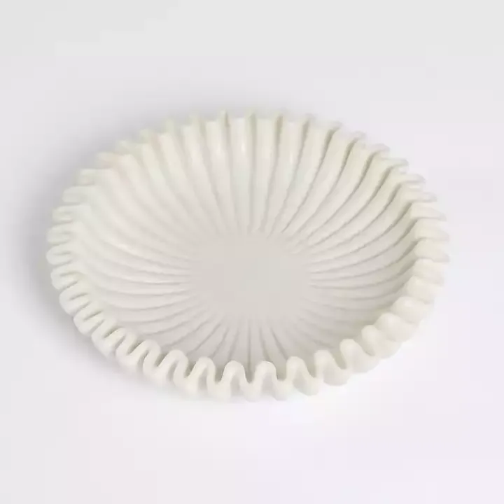 White Faux Marble Scalloped Decorative Bowl
