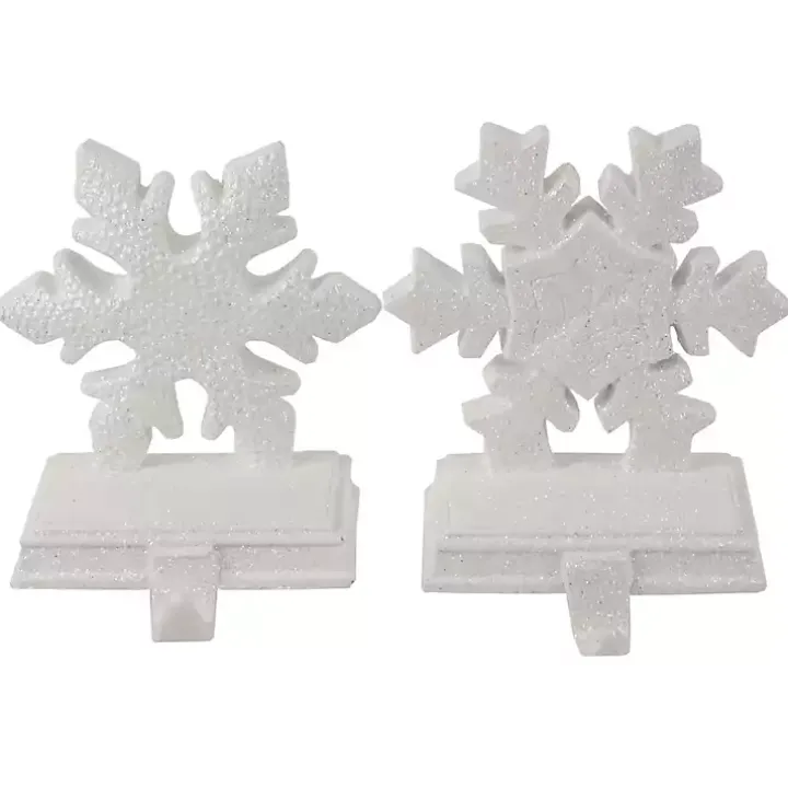 White Glitter Snowflake Stocking Holders, Set of 2