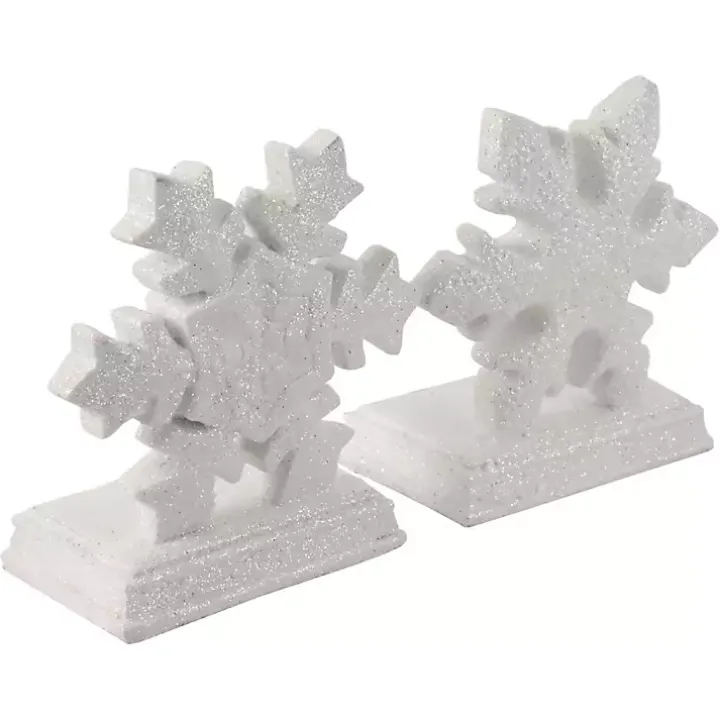 White Glitter Snowflake Stocking Holders, Set of 2