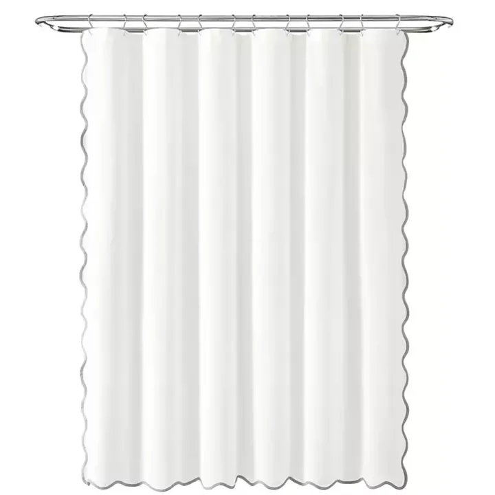 White Gray Scalloped Coastal Shower Curtain
