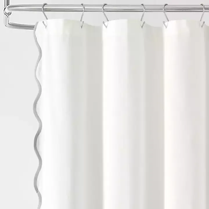 White Gray Scalloped Coastal Shower Curtain