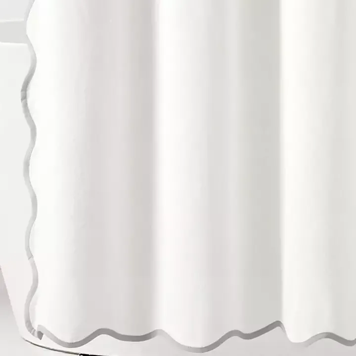 White Gray Scalloped Coastal Shower Curtain