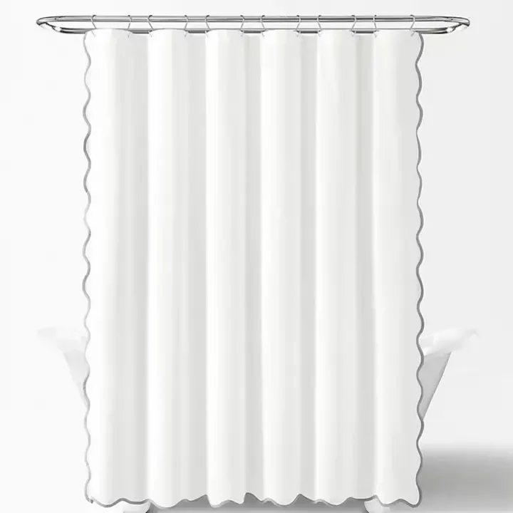 White Gray Scalloped Coastal Shower Curtain