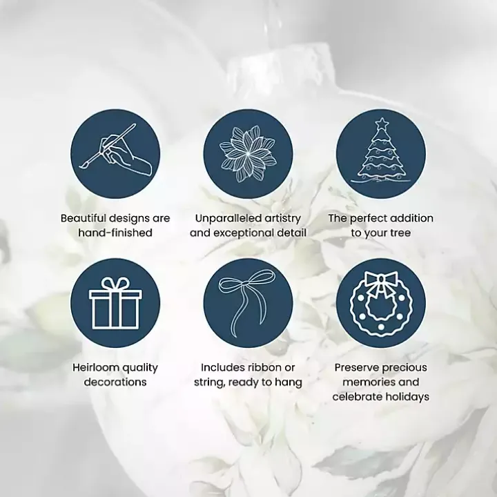 White Hand Blown Glass Beaded Ornaments, Set of 6