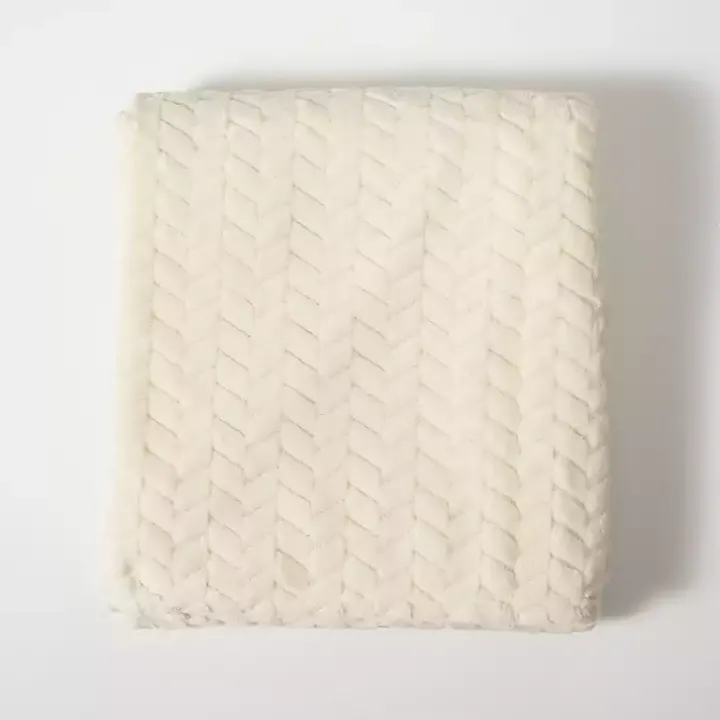 White Heavenly Herringbone Plush Throw