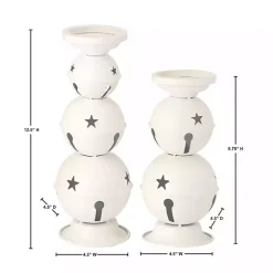 White Jingle Bells Candle Holders, Set of 2