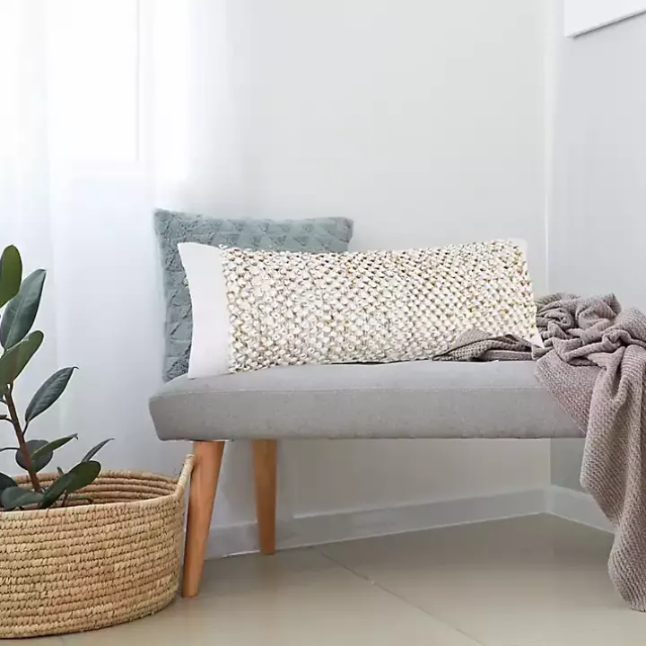 White Jute Hand Knotted Lumbar Pillow