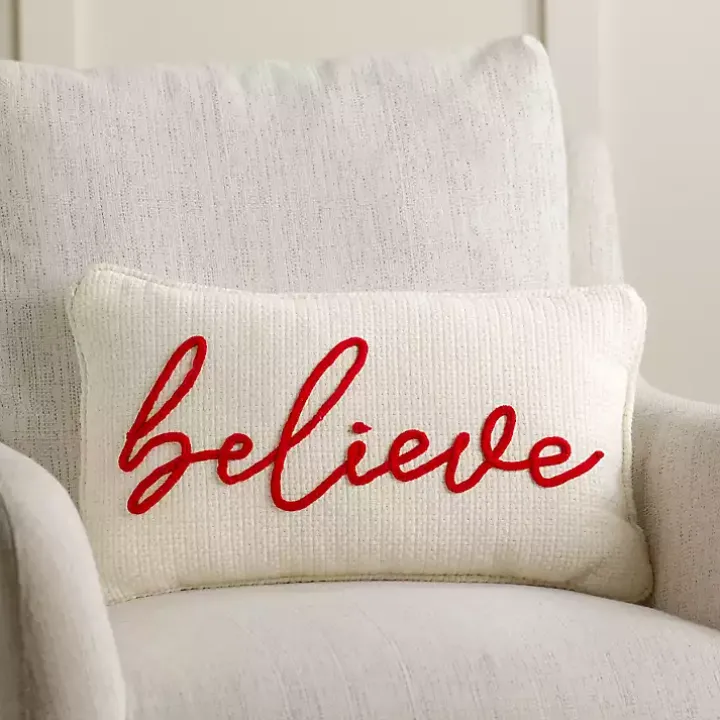 White Knit Believe Lumbar Pillow