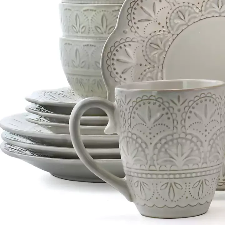 White Lace Embossed 16-pc. Dinnerware Set
