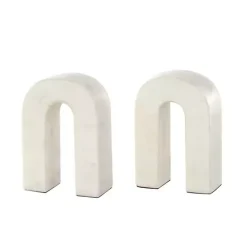 White Marble Arched Bookends, Set of 2