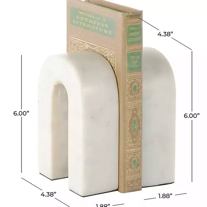 White Marble Arched Bookends, Set of 2