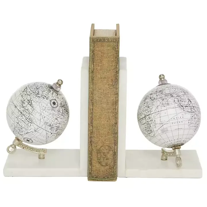 White Marble Globe Bookends, Set of 2