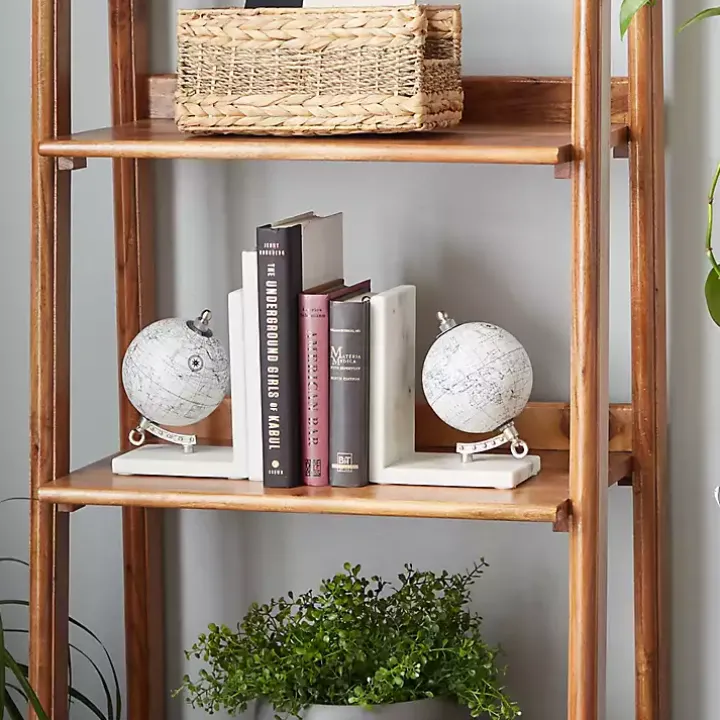 White Marble Globe Bookends, Set of 2