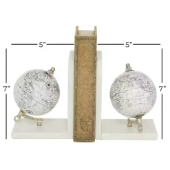 White Marble Globe Bookends, Set of 2