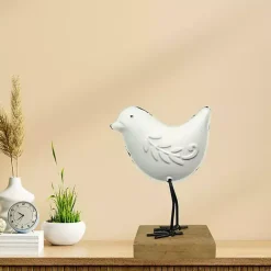 White Metal Bird Statue on Wood Base, 6 in.