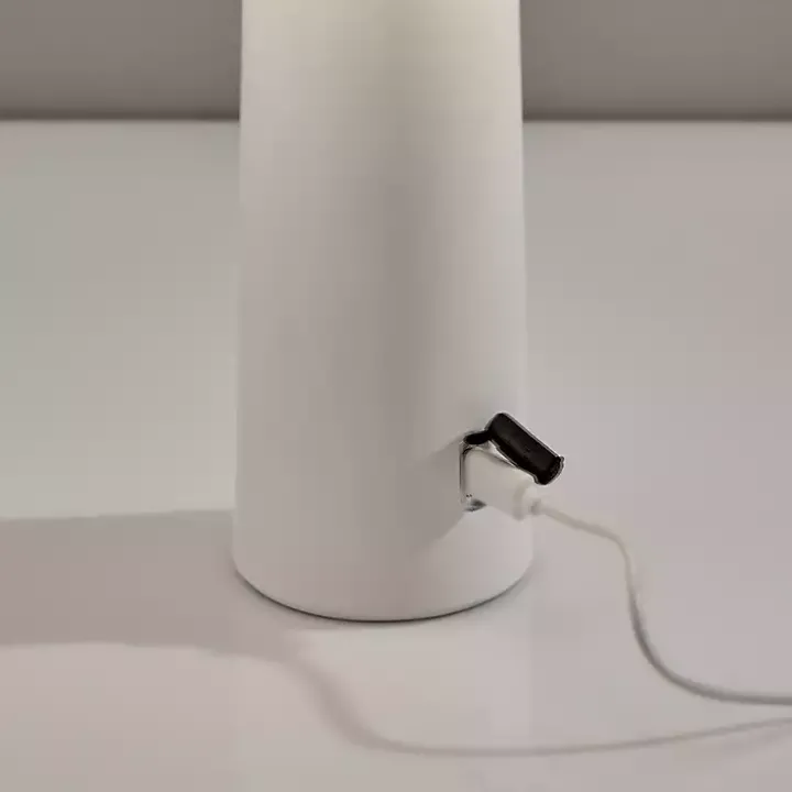 White Metal Dome Frosted Light Cordless Table Lamp