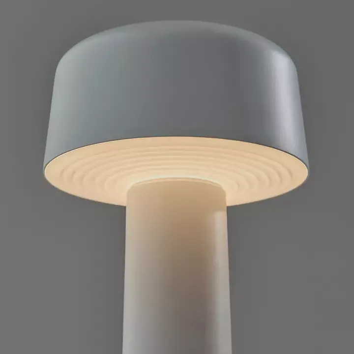 White Metal Dome Frosted Light Cordless Table Lamp