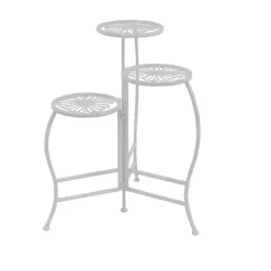 White Metal Floral 3-Tier Plant Stand